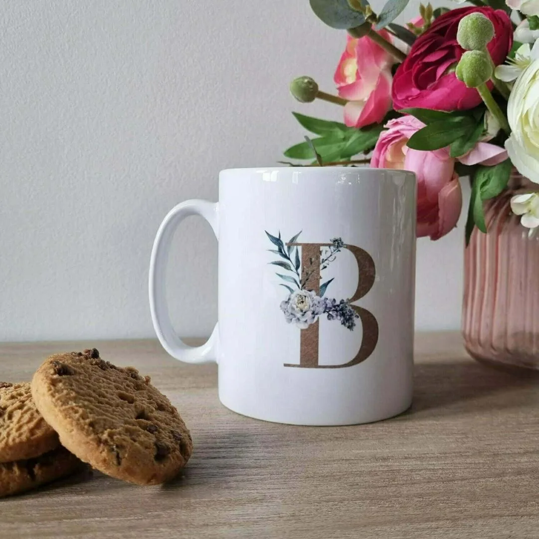 Personalised Floral Initial Mug