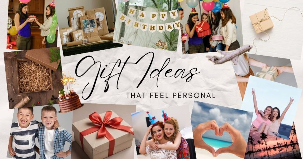 Birthday gift ideas for a best friend — collage of friends celebrating, wrapped gifts and personalised boxes, A Year of Dates