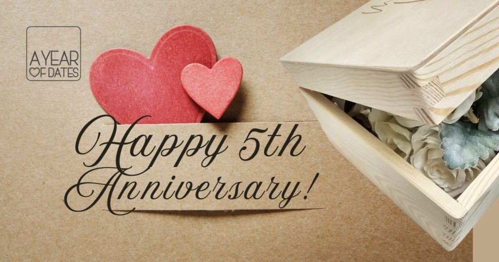 Wood anniversary gift ideas for a 5th wedding anniversary — personalised wooden box from A Year of Dates